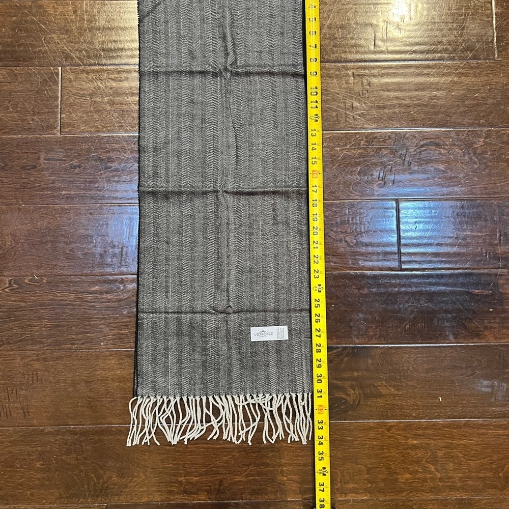 New Gray Striped Scarf with Fringe 62” - Picture 1 of 3